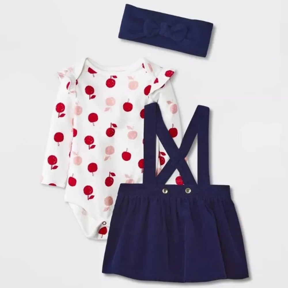 Cat & Jack Corduroy Skirt, Apple Bodysuit, and Headband 3 Piece Set